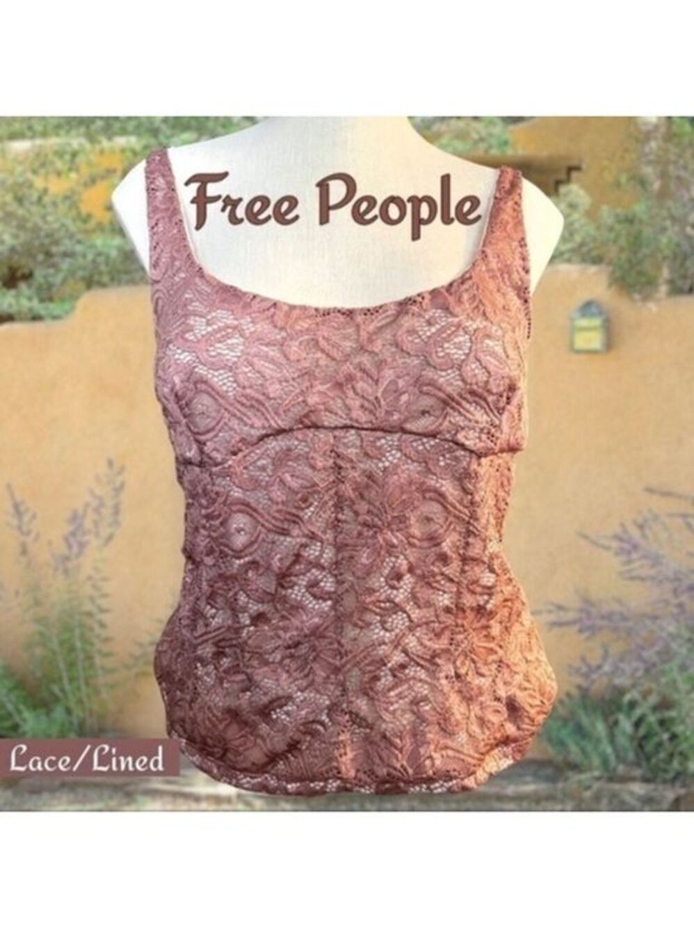 FREE PEOPLE Tailored Scoop Neck/Back Mesh-Lined LACE Camisole Tank/XL NWT